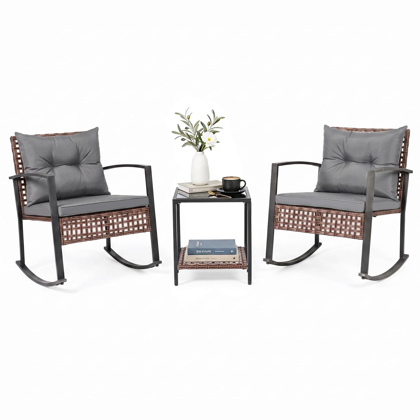 Tangkula 3-Piece Outdoor Rocking Chair Set for Garden