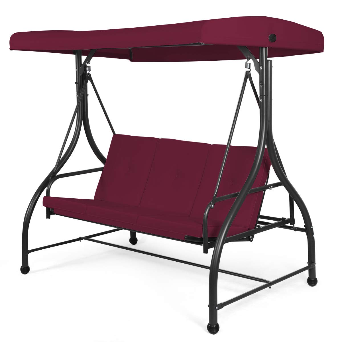 Tangkula 3 Seats Converting Patio Swing, Outdoor Porch Garden Canopy Swing with Comfortable Cushion Seats