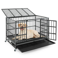 Tangkula Heavy-Duty Metal Dog Crate, Foldable Dog Kennel Crate with Lockable Wheels & Doors for Medium & Large Dogs