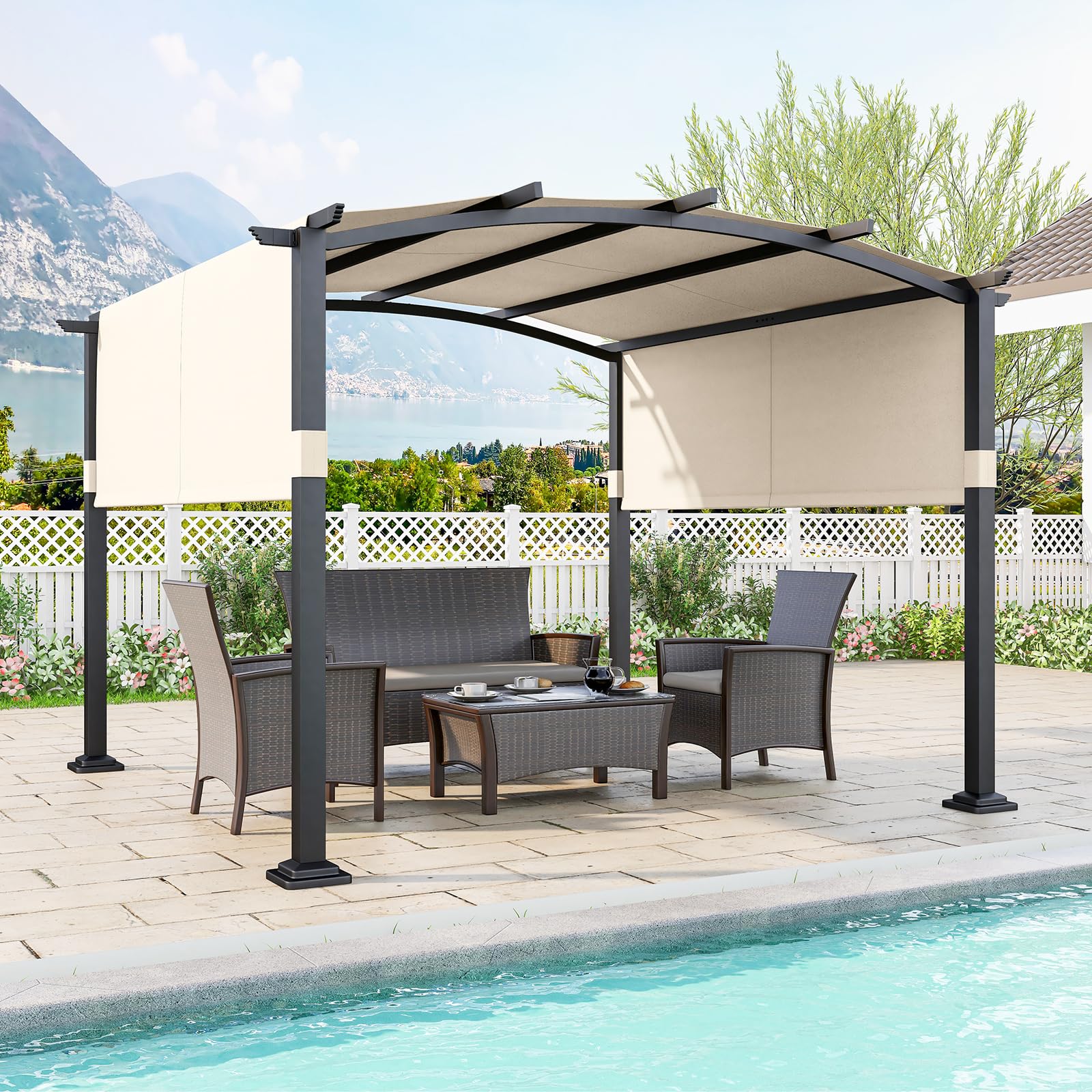 Tangkula Pergola 3x3m, Pergola de terrasse avec store rétractable, Grand pavillon de jardin