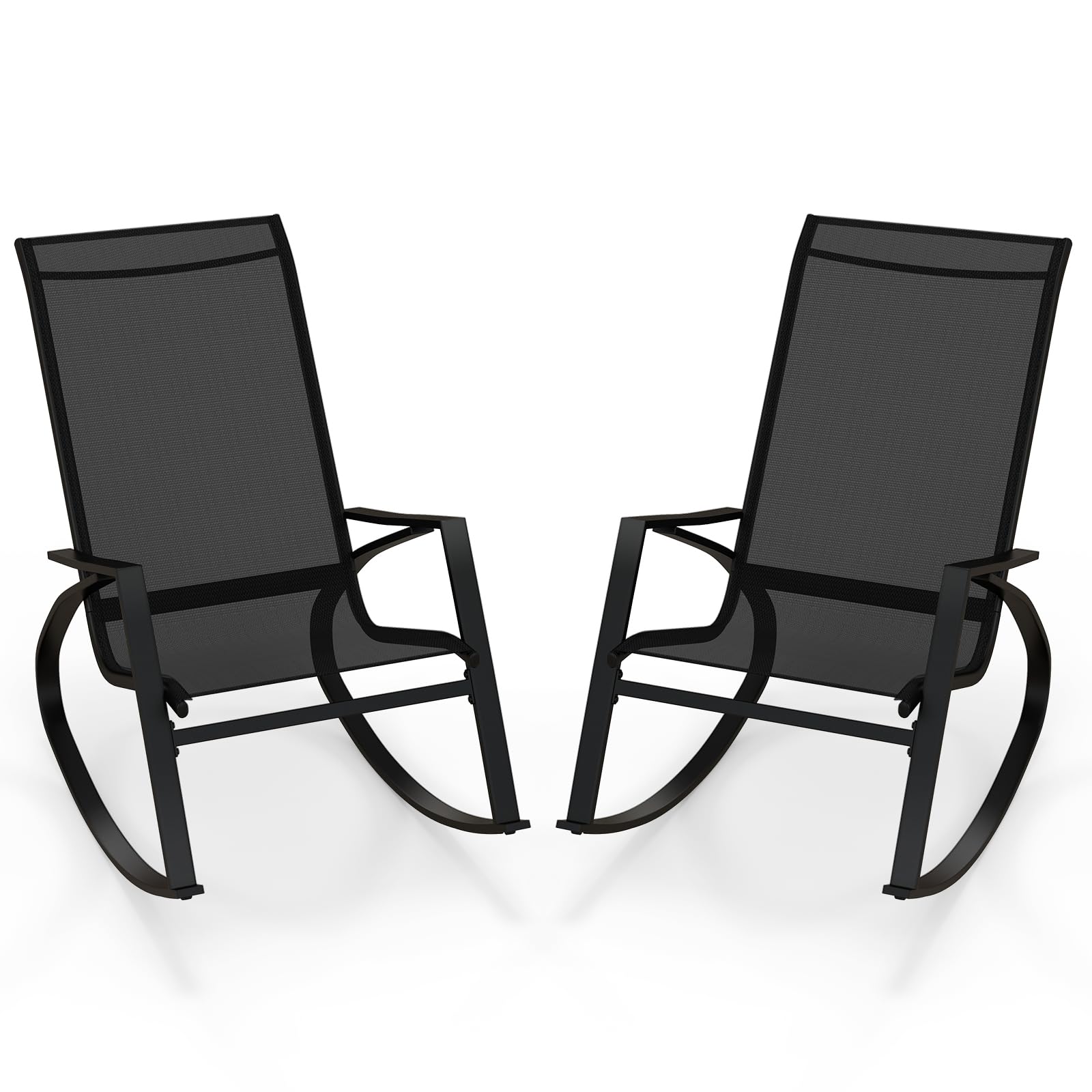 Tangkula Outdoor Rocking Chairs Set of 2/4, Patio Sling Fabric Rockers with Ergonomic Backrest & Seat