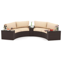 Tangkula 5 Pieces Patio Furniture Set PE Rattan Half-Moon Curved Sectional Sofas