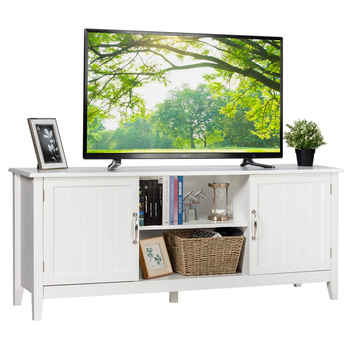 Farmhouse Wood Barn Door TV Stand for TV's up to 65" Flat Screen, Living Room Media Console Storage Cabinet with