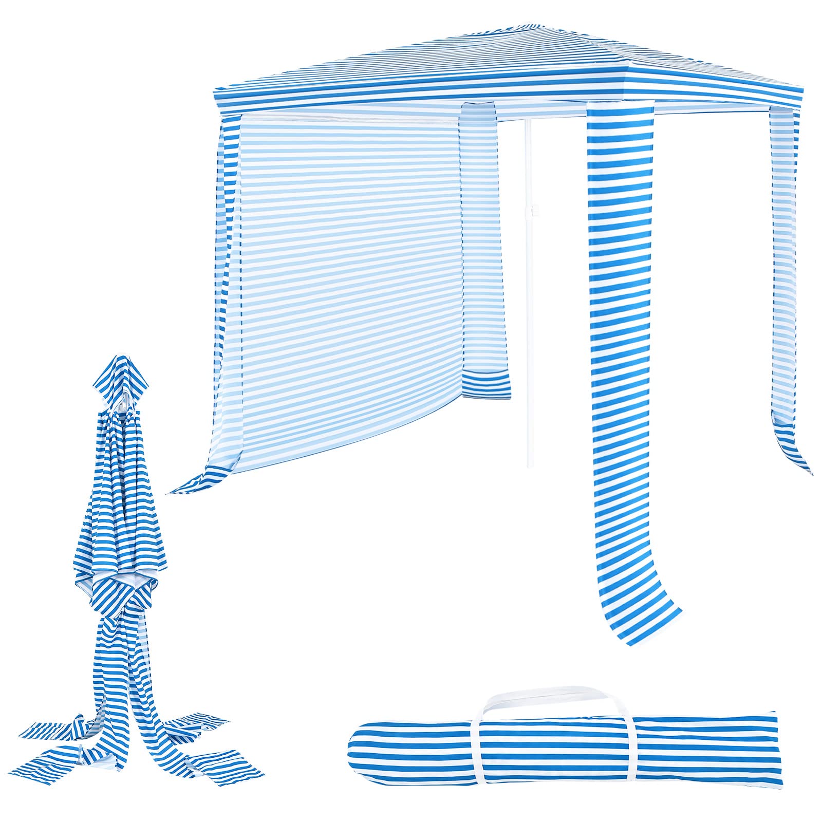 6.6' x 6.6' Foldable Beach Cabana, Easy Set-up Portable Beach Canopy w/ Carry Bag