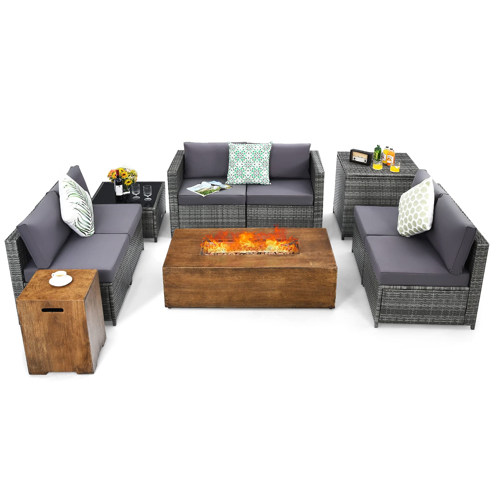 10 Pieces Patio Rattan Conversation Set, Patiojoy Outdoor Wicker Furniture Set
