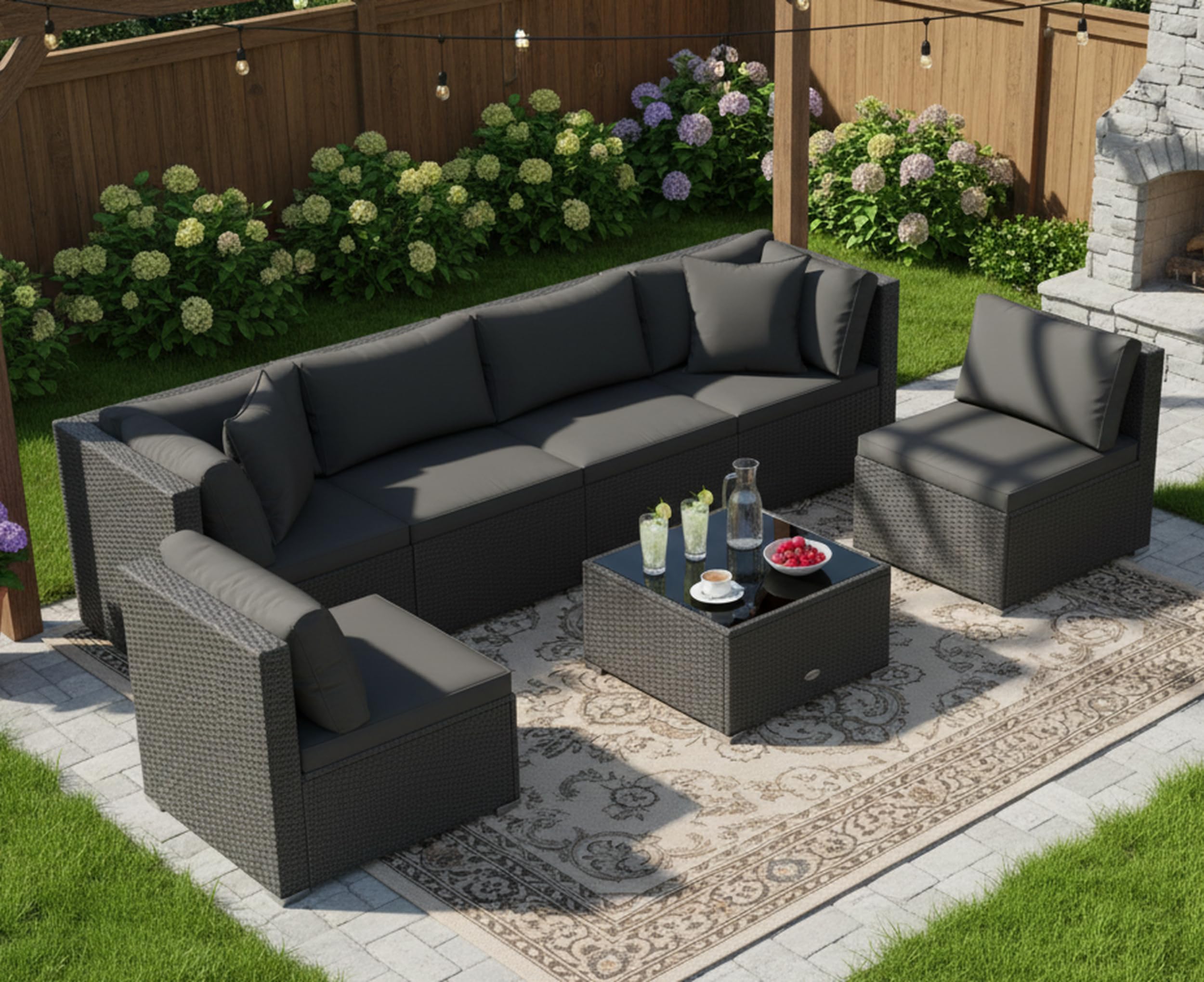 Tangkula 7 Pieces Wicker Patio Furniture Set for Backyard