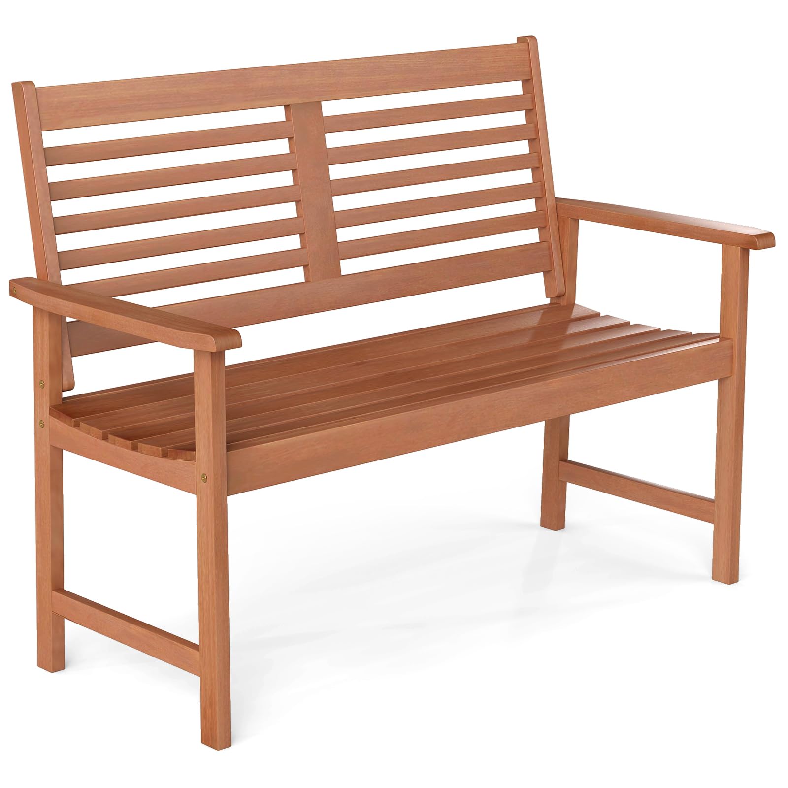 Tangkula 2-Person Wood Outdoor Bench with Ergonomic Backrest & Armrests