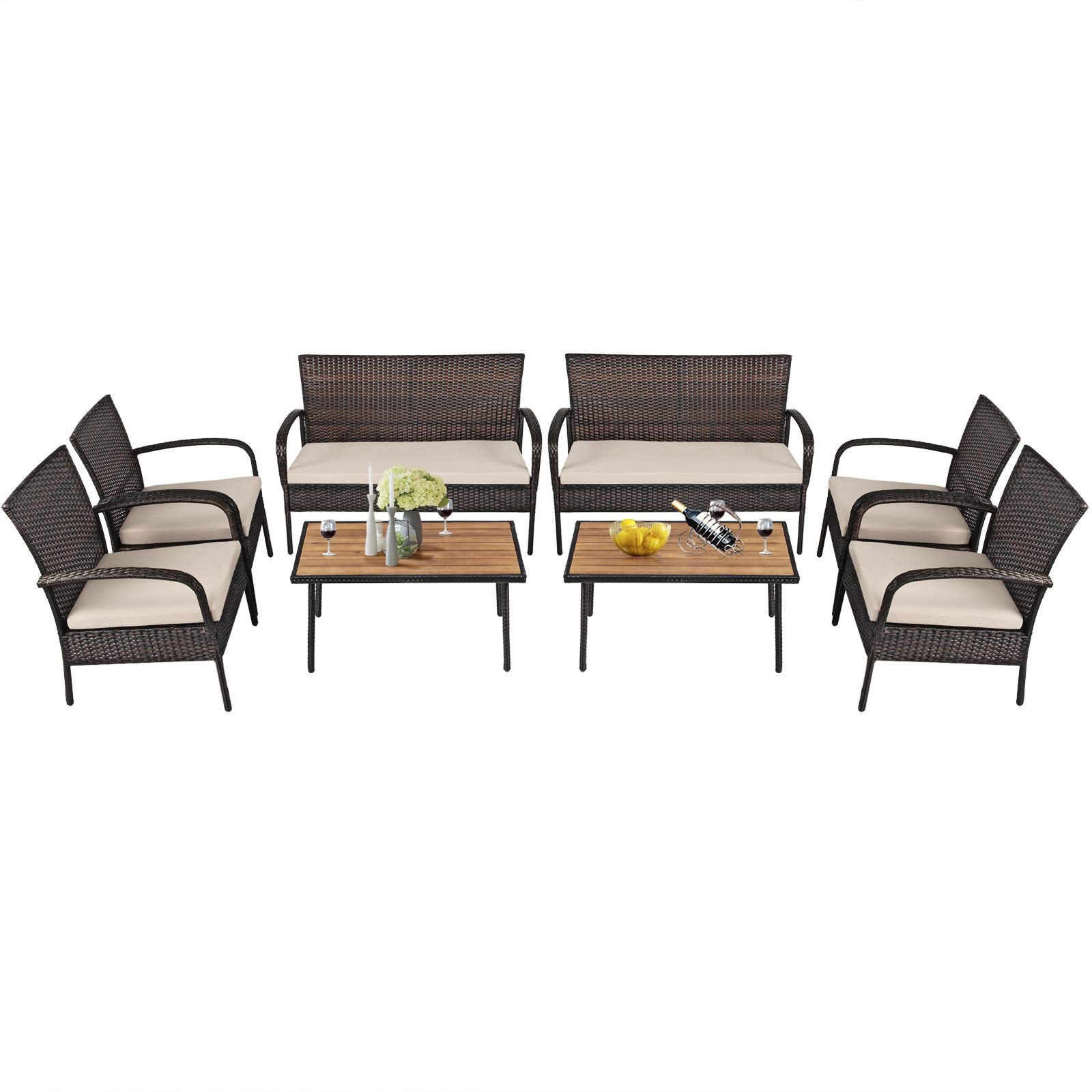 4/8 PCS Patio Rattan Furniture Set, Outdoor Conversation Set