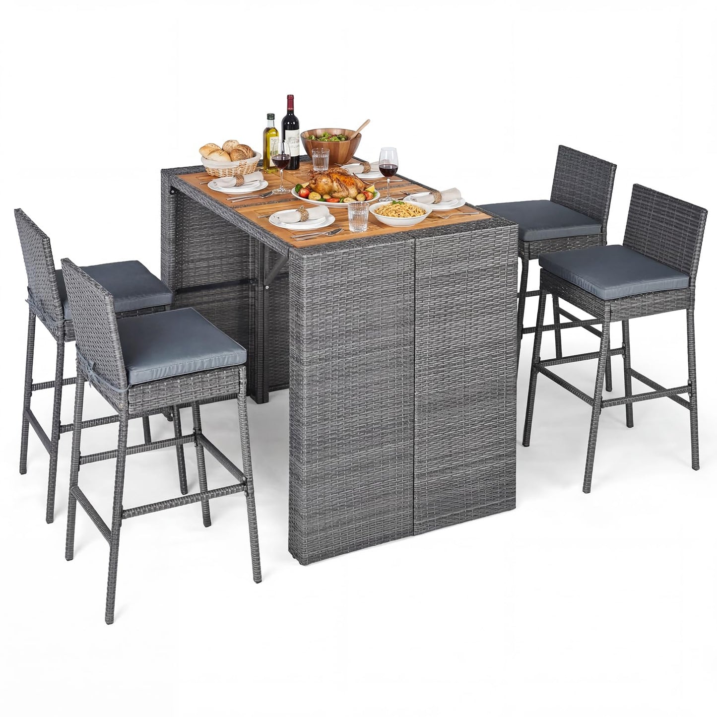 Tangkula 5 Piece Wicker Outdoor Bar Set for Pool Backyard Deck