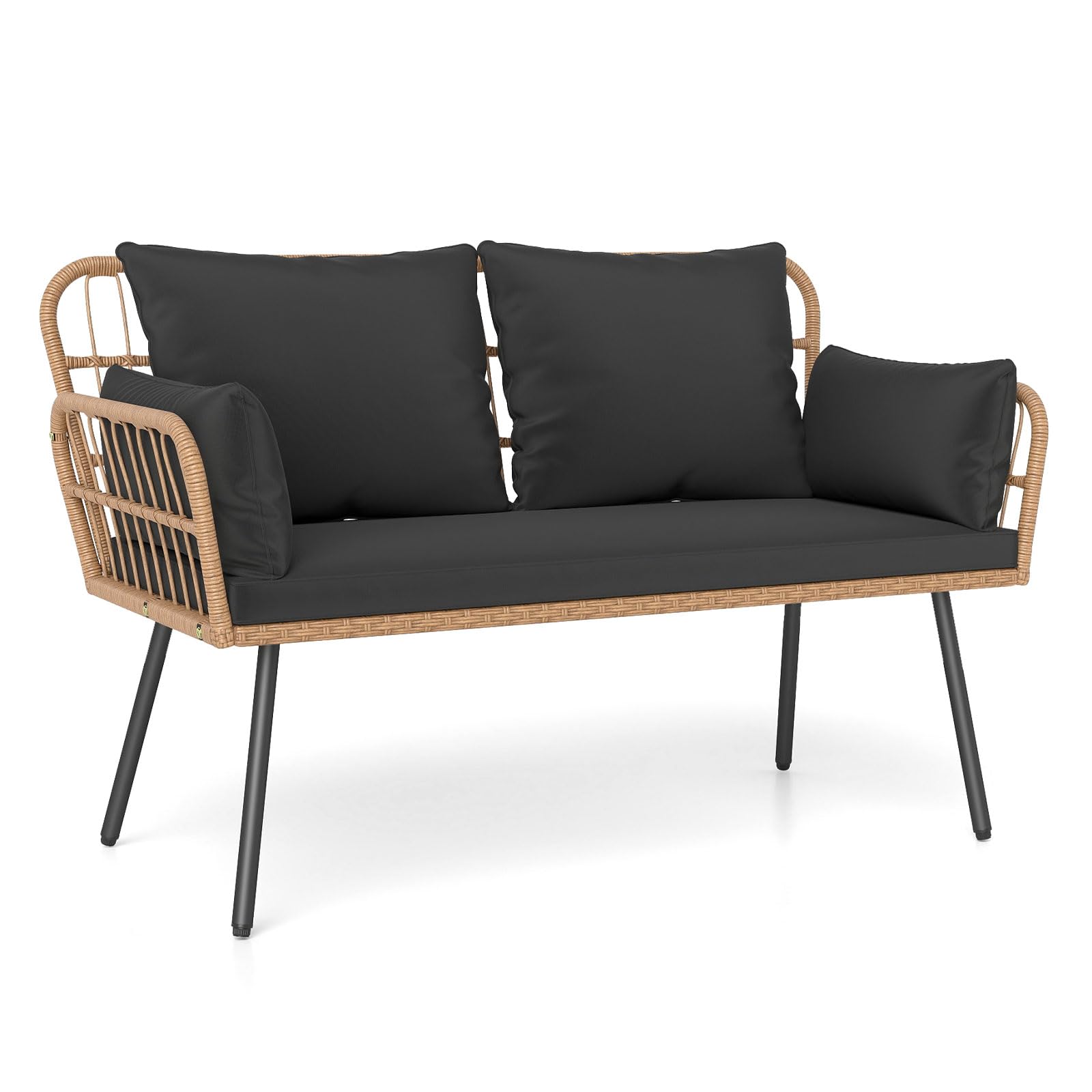 Tangkula Patio Wicker Loveseat with Heavy Duty Metal Frame