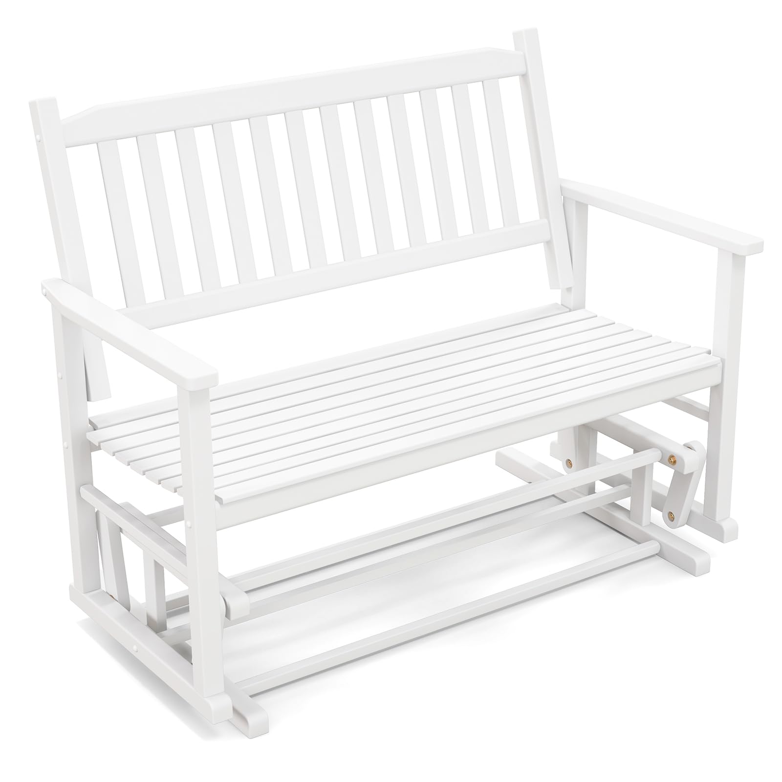 Tangkula 2 Person Outdoor Glider Chair, Poplar Wood Patio Swing Glider Loveseat Chair with Armrests
