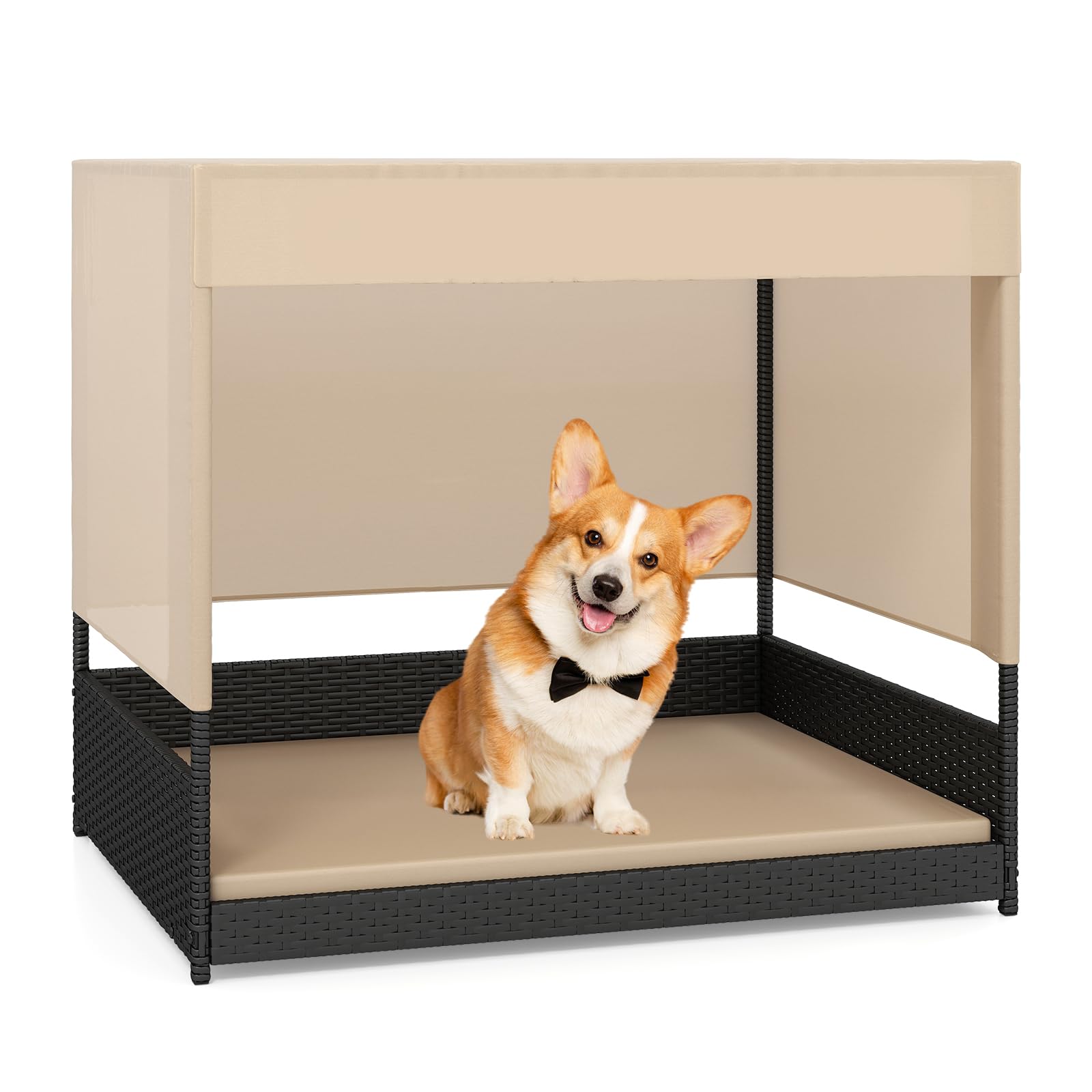 Tangkula Elevated Wicker Dog House for Small to Medium Breeds