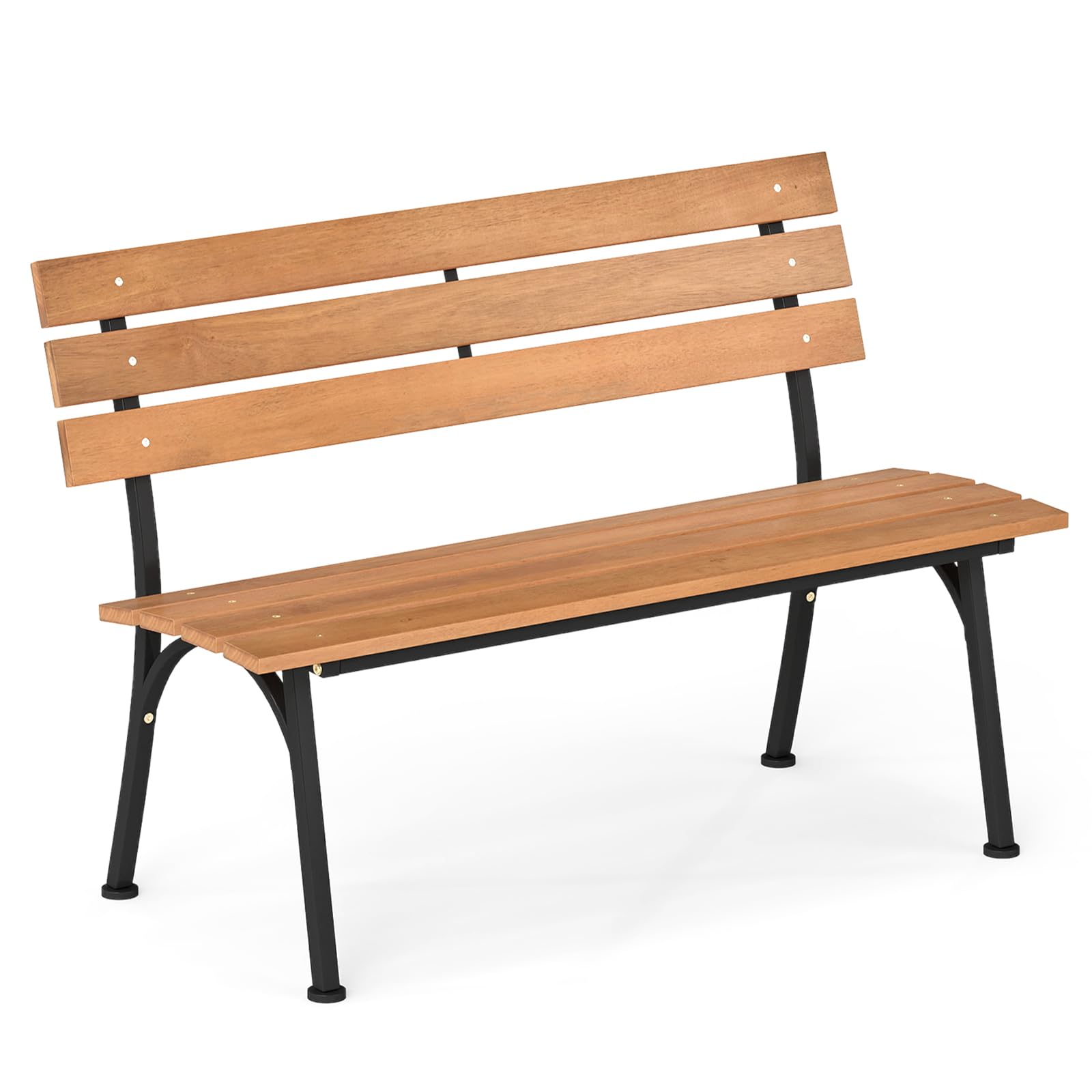 Tangkula Acacia Wood Outdoor Bench with Heavy Duty Metal Frame