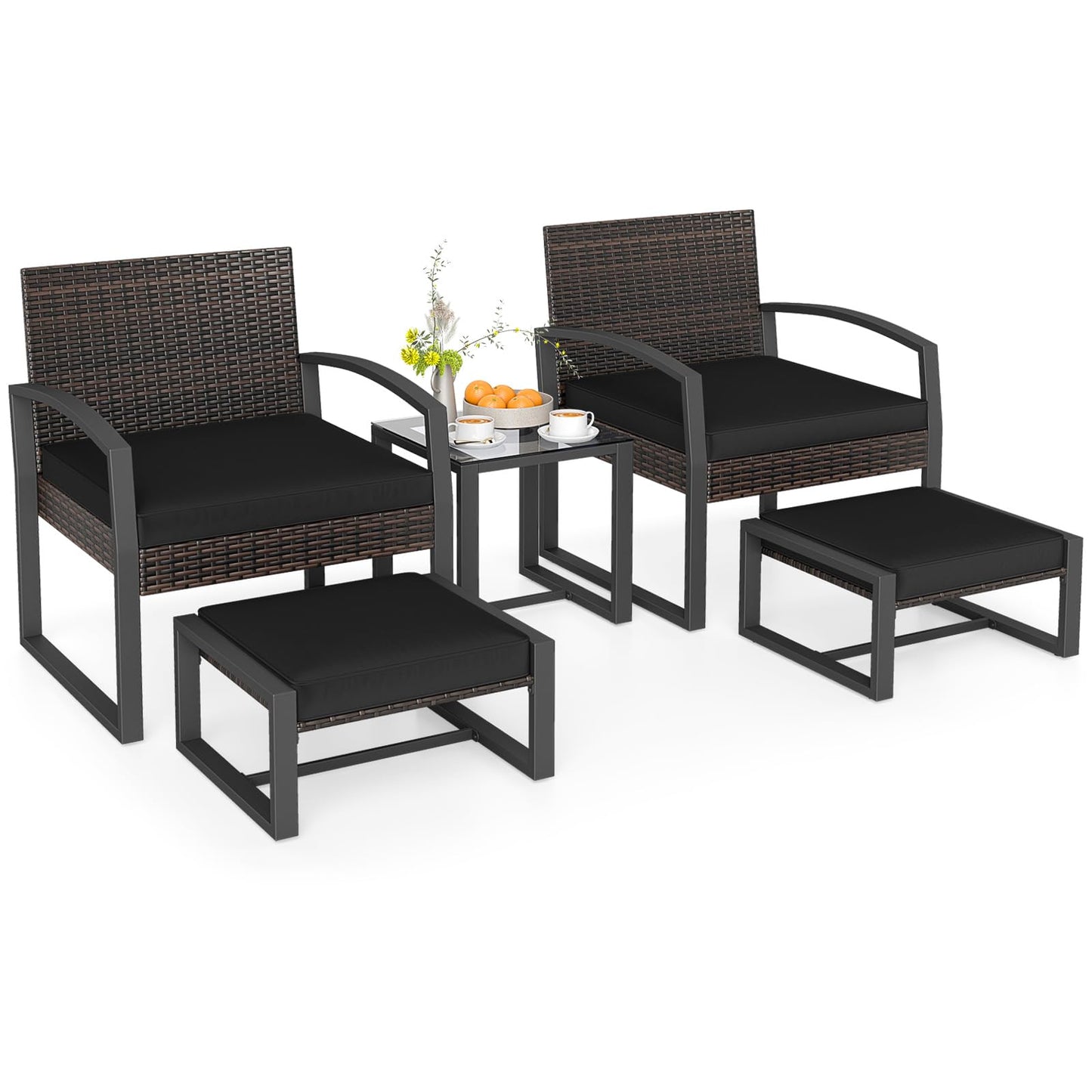 Tangkula 5 Pieces Wicker Patio Conversation Set for Porch