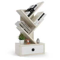Tangkula 5 Tier Tree Bookshelf with Drawer, Rustic 5 Shelf Space Saving Corner Bookcase