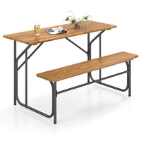 Tangkula Heavy-Duty Outdoor Acacia Wood Dining Furniture with Metal Legs for Balcony