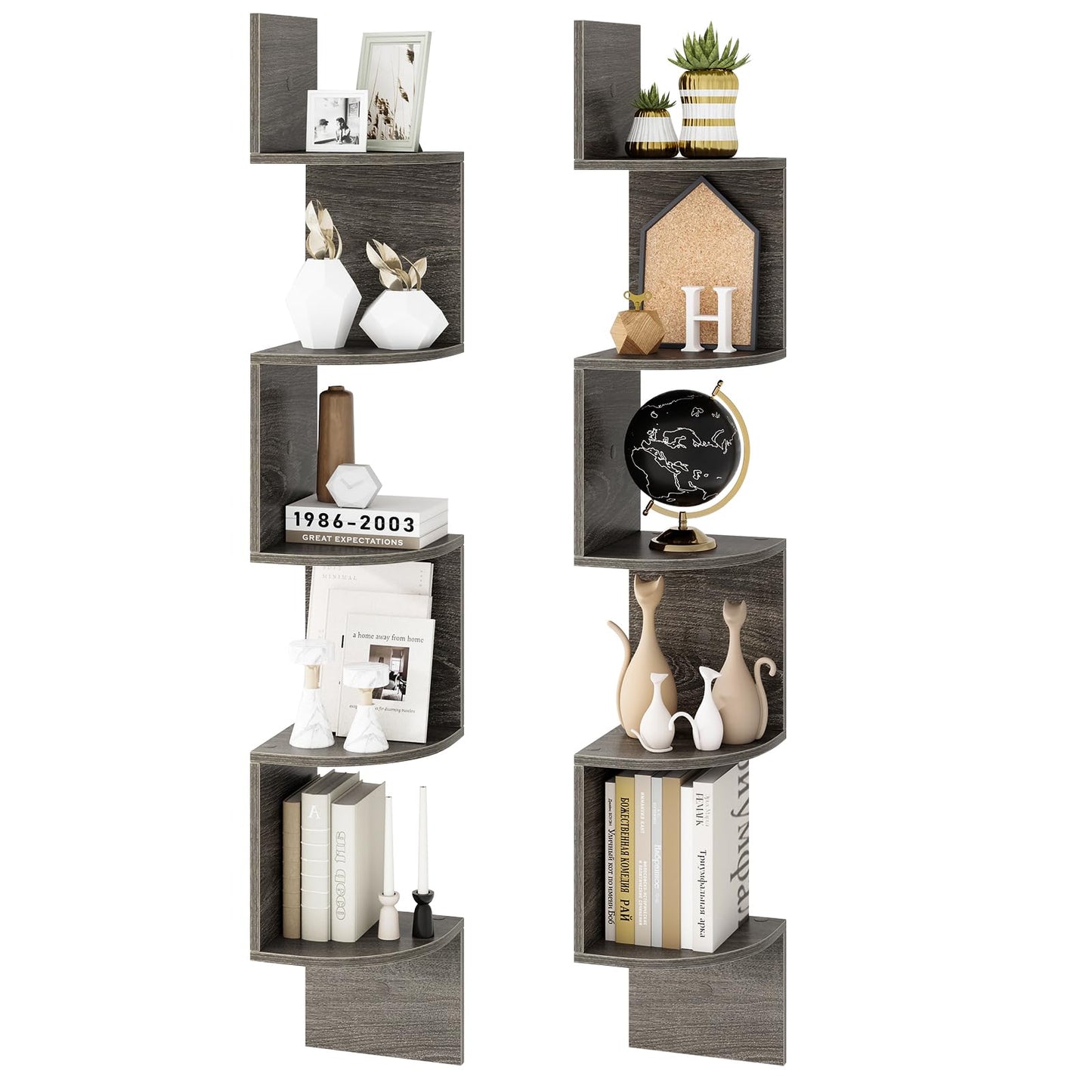 Tangkula 5-Tier Corner Shelf Wall Mount Farmhouse Floating Corner Bookshelf