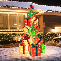 Tangkula Tour de cadeaux pré-éclairée de 1,70 m avec 15 boîtes de Noël lumineuses, nœud et 483 ampoules LED