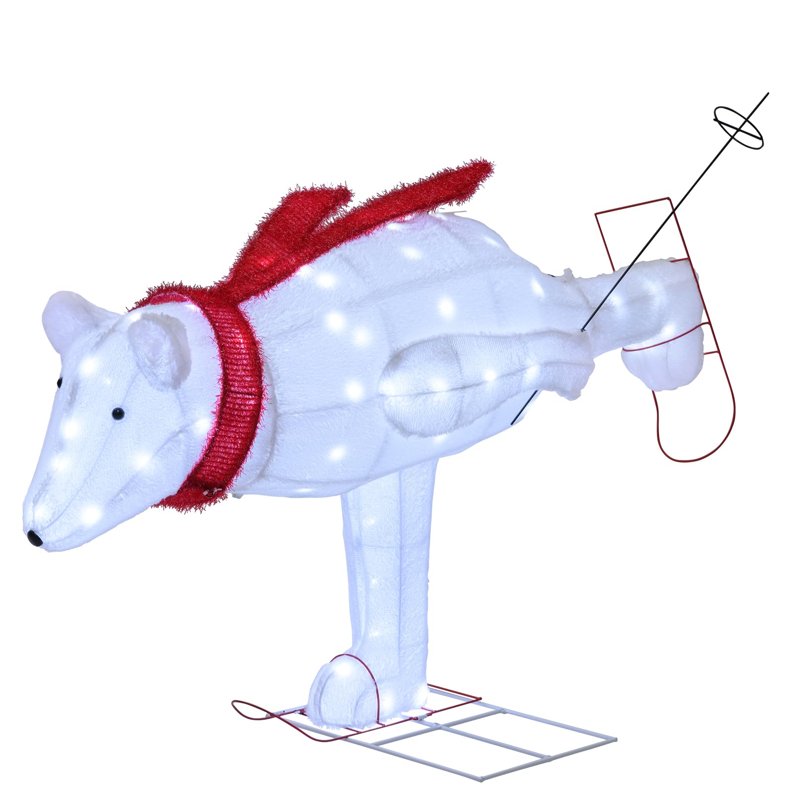 Tangkula 4.5 ft Christmas Skiing Polar Bear, Pre-Lit Xmas Bear Ornament w/ 80 LED Lights