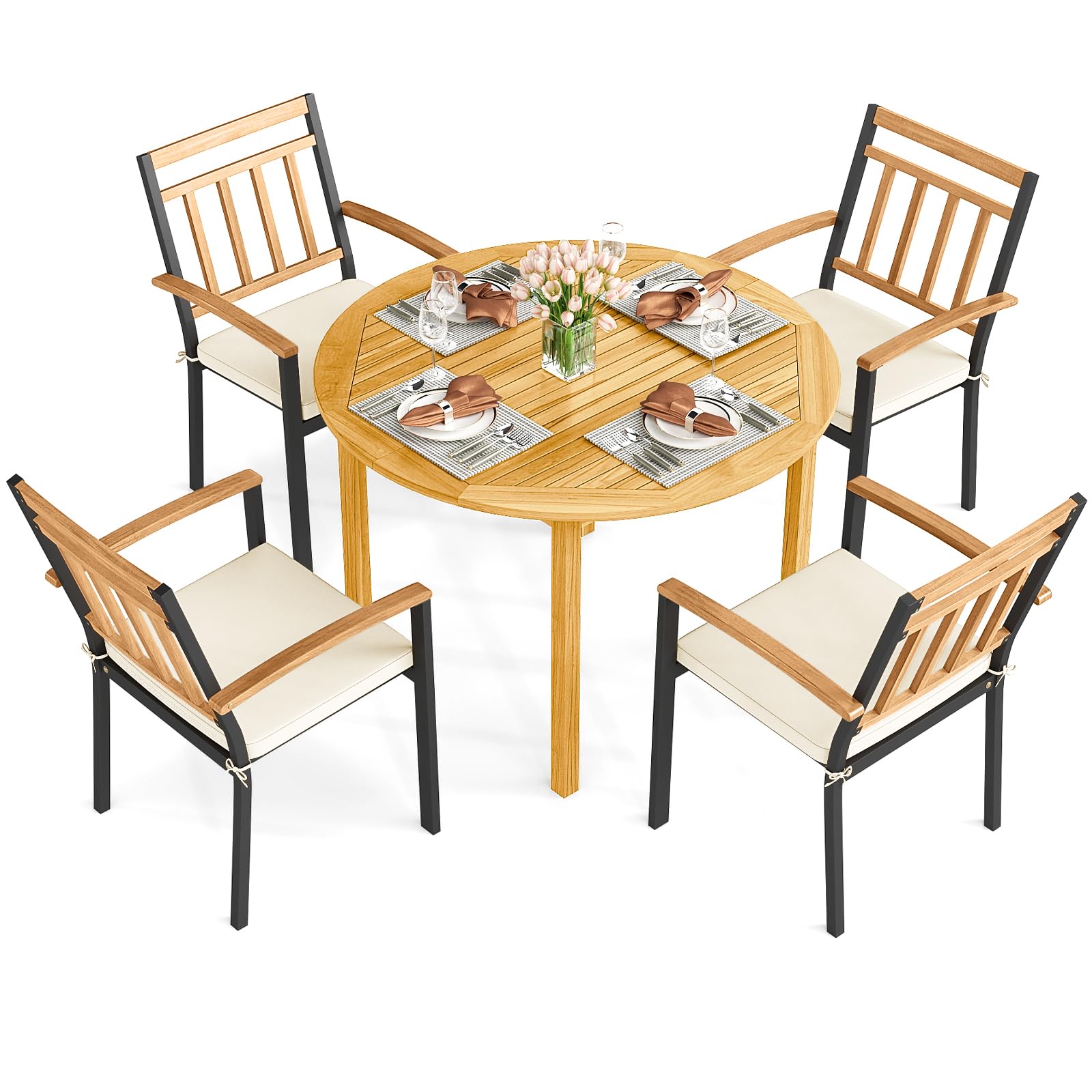Tangkula 5 Pieces Outdoor Wood Dining Set