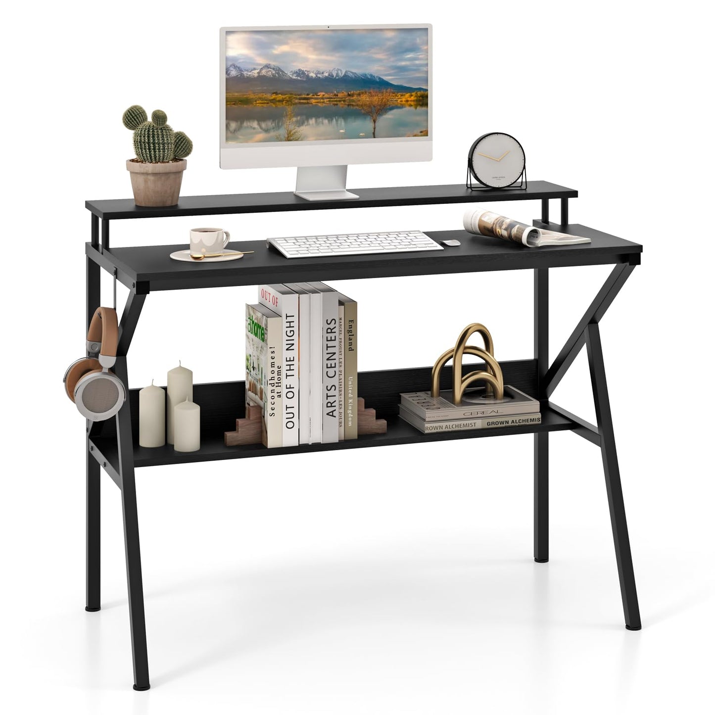 Tangkula 2 Tier Computer Desk w/Monitor Stand