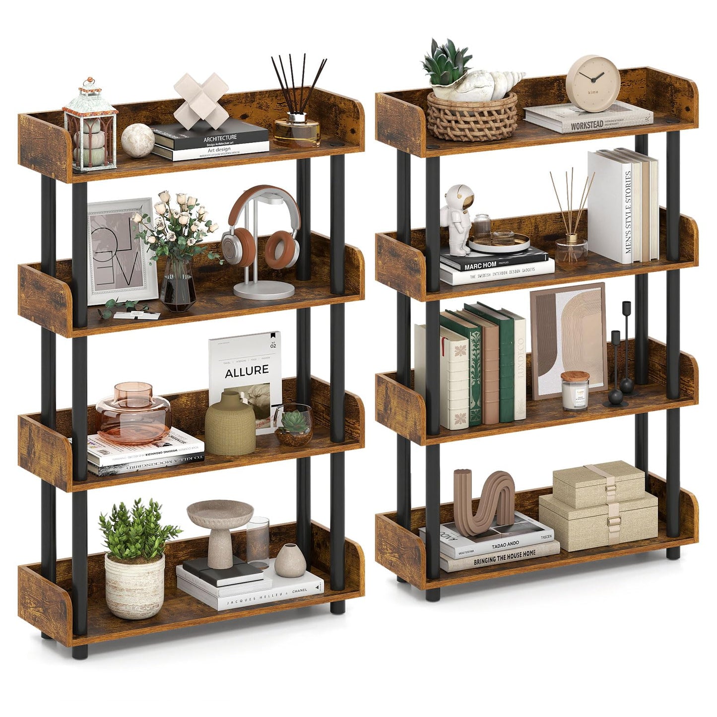 Tangkula 4-Tier Bookshelf Multipurpose Wood Standing Display Rack(1/2)
