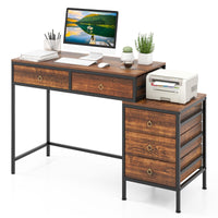 Tangkula Bureau d'ordinateur 130 cm avec 5 tiroirs, support pour imprimante, cadre en métal, table d'étude et d'écriture