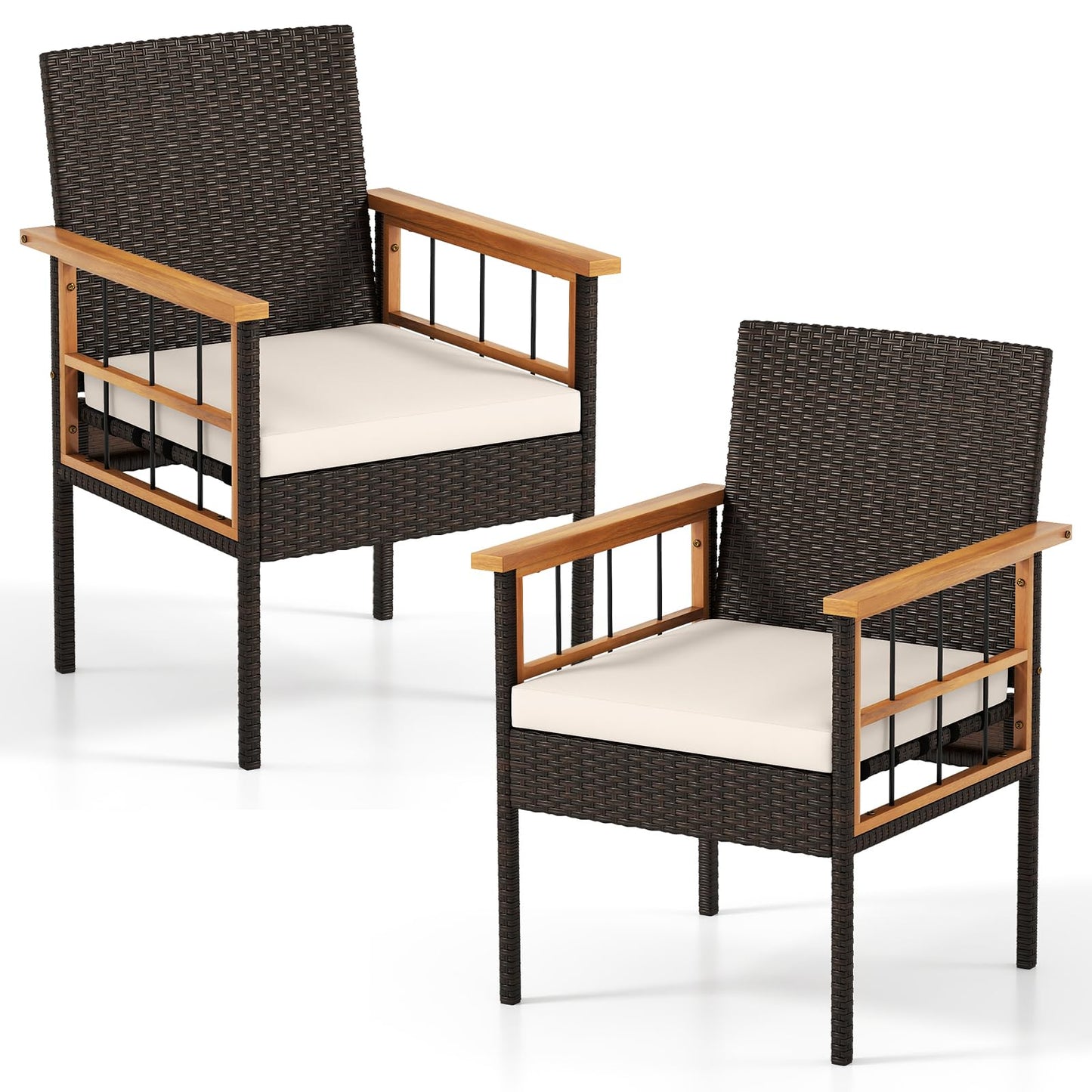 Lot de 2/4 chaises de salle à manger Tangkula en bois d'acacia et osier pour terrasse