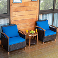 3 Pieces Patio Furniture Set, Outdoor Rattan Sofa and Side Table w/Solid Acacia Wood Frame