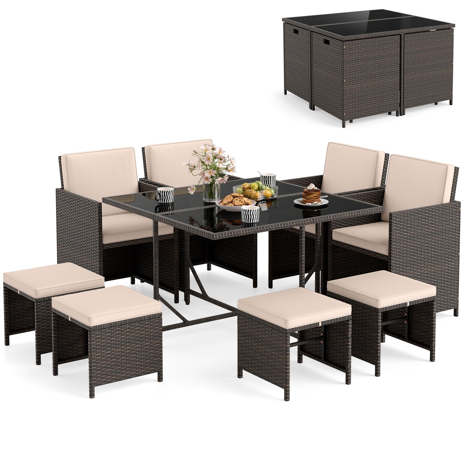 Tangkula 9 Piece Rattan Patio Dining Set