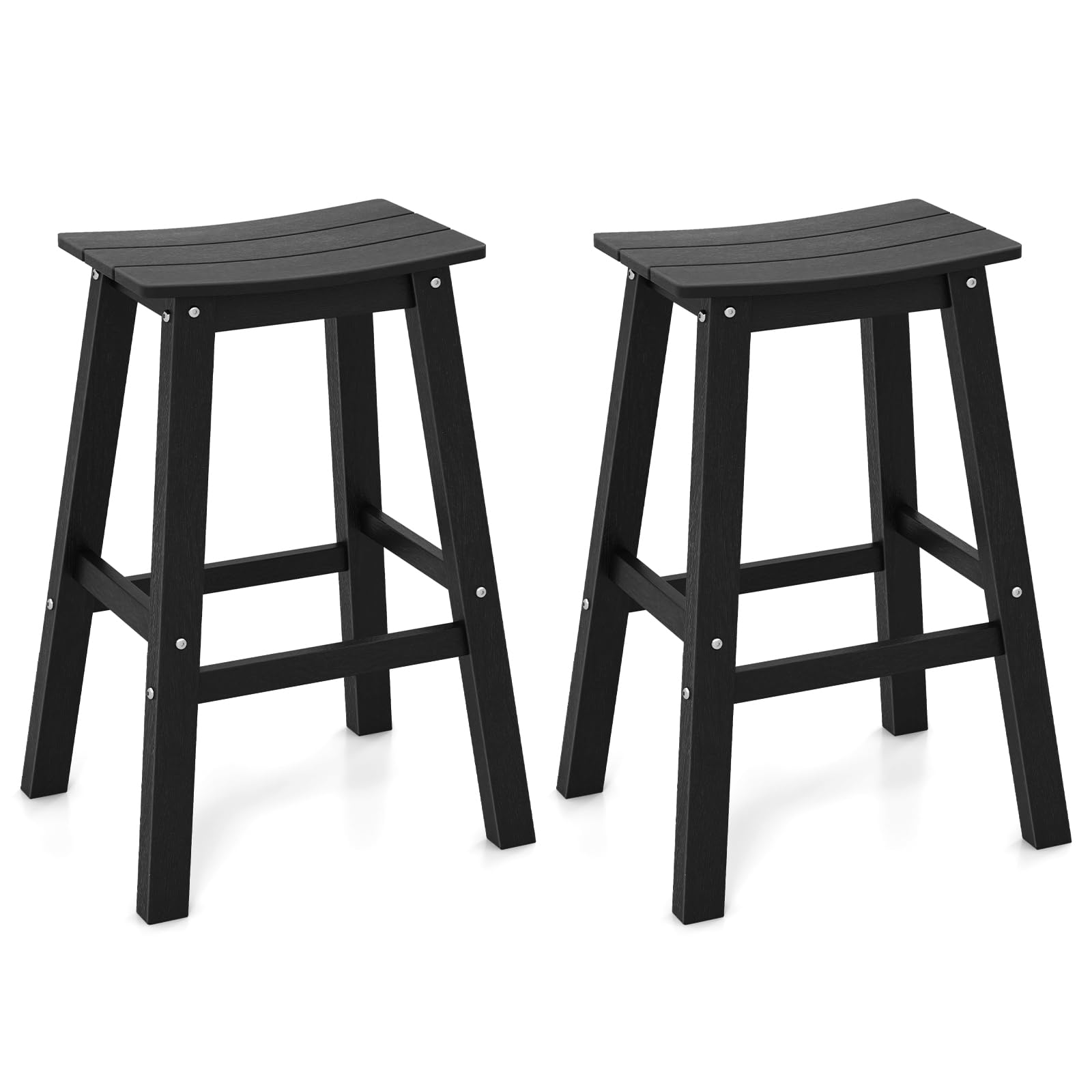 Tangkula Patio Bar Stools Set 29 Inch HDPE Bar Height Armless Saddle Stools with Curved Seat & Footrests