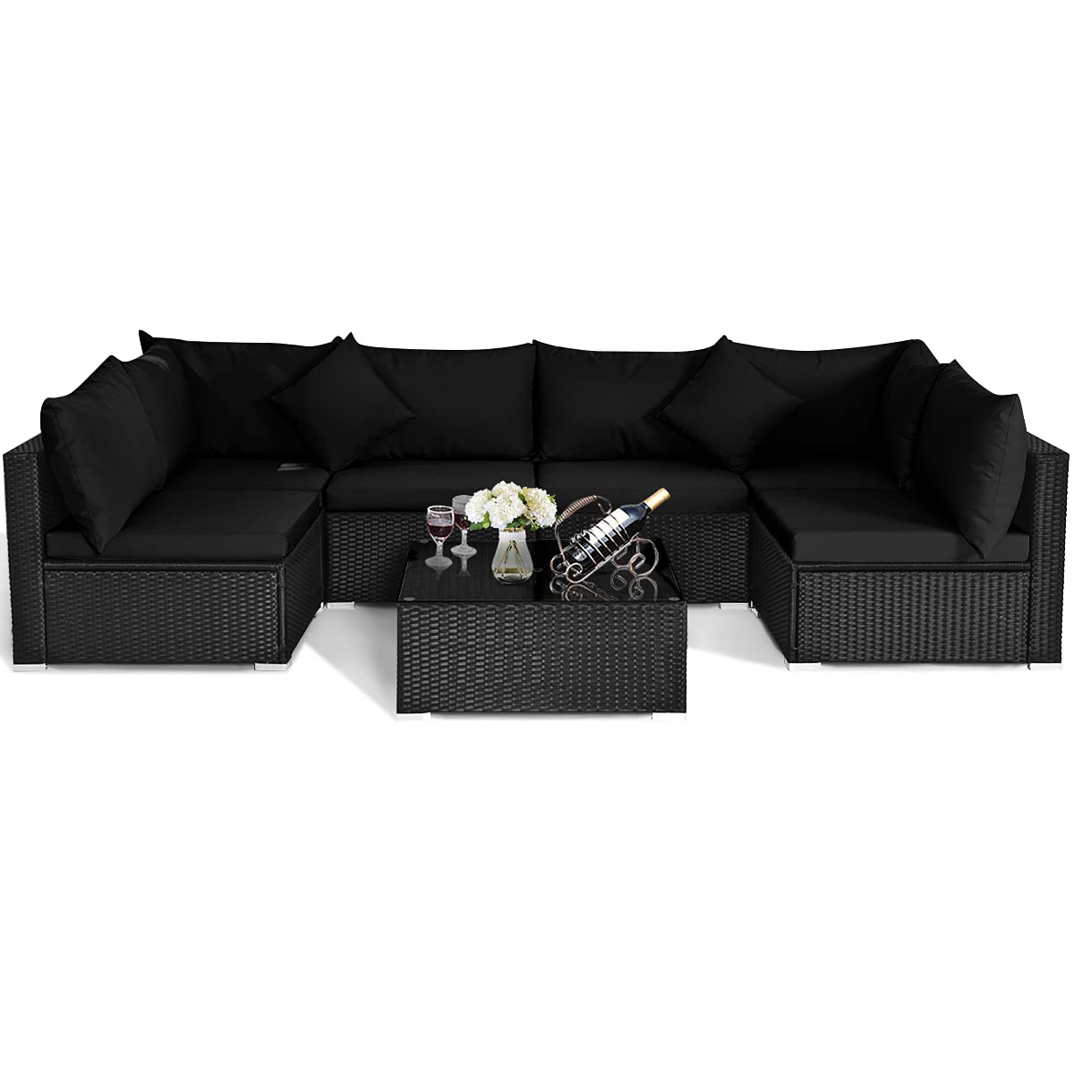 Tangkula 7 Piece Patio Furniture Set with Coffee Table