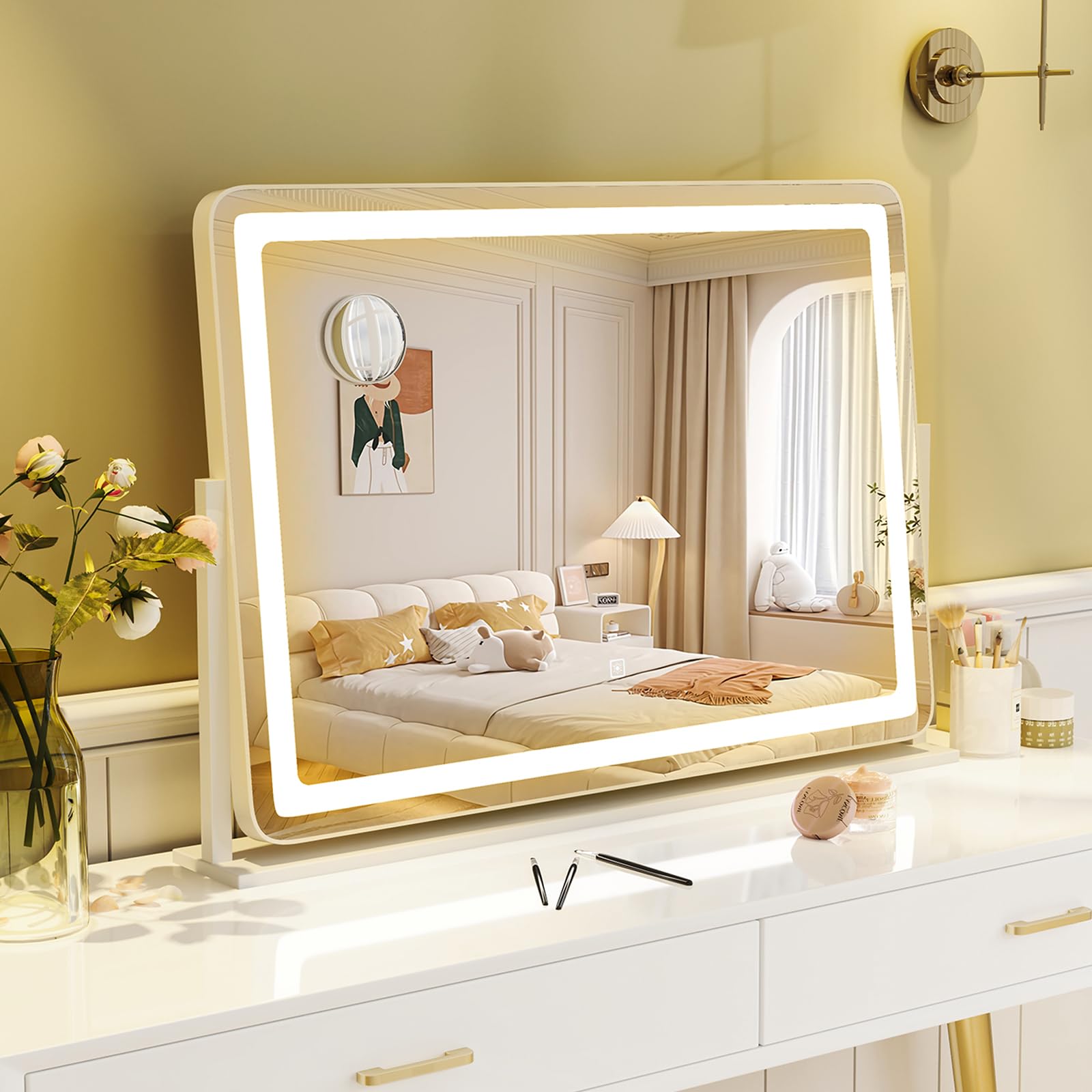 Tangkula Vanity Mirror with Lights 32" x 22" Large Makeup Mirror