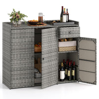 Tangkula Rattan Outdoor Storage Cabinet with 2 Adjustable Shelves