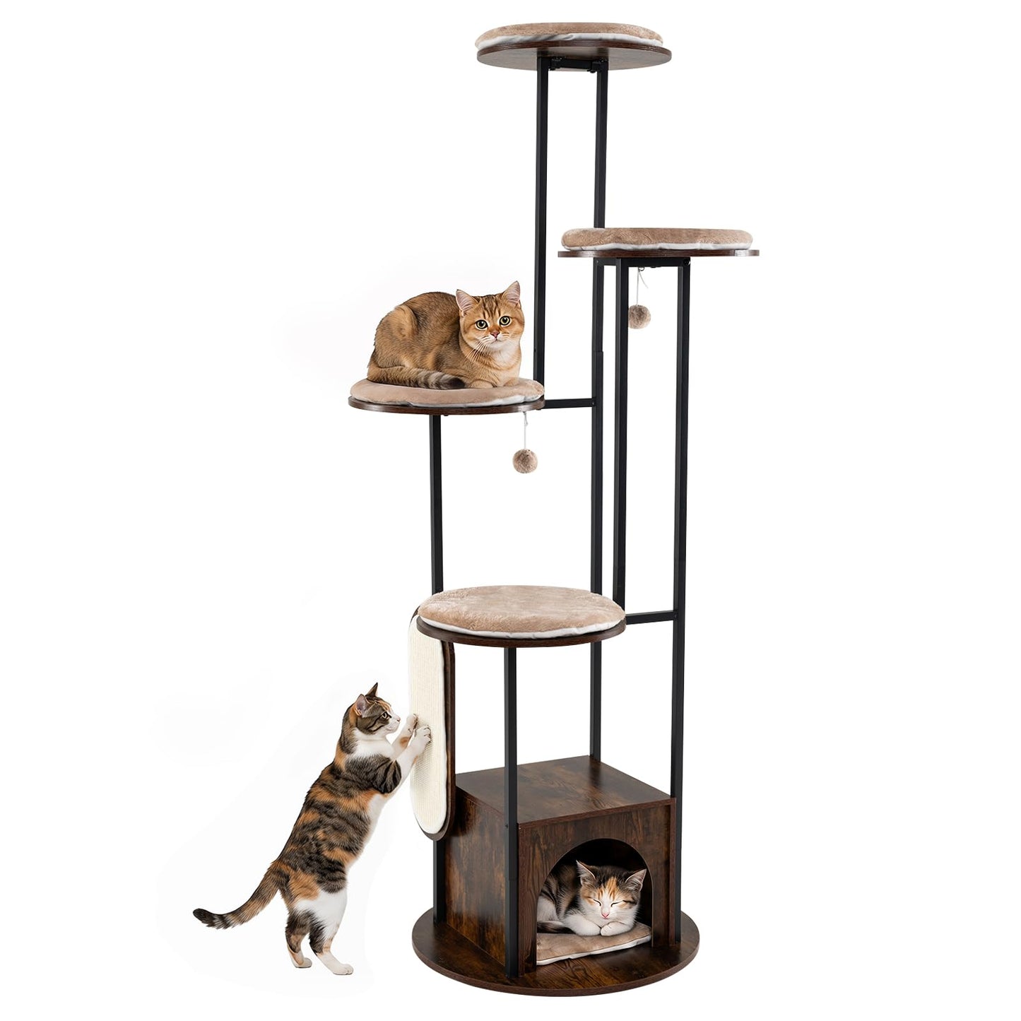 Tangkula Modern Cat Tree Tower with Top Perch (Rustic Brown)