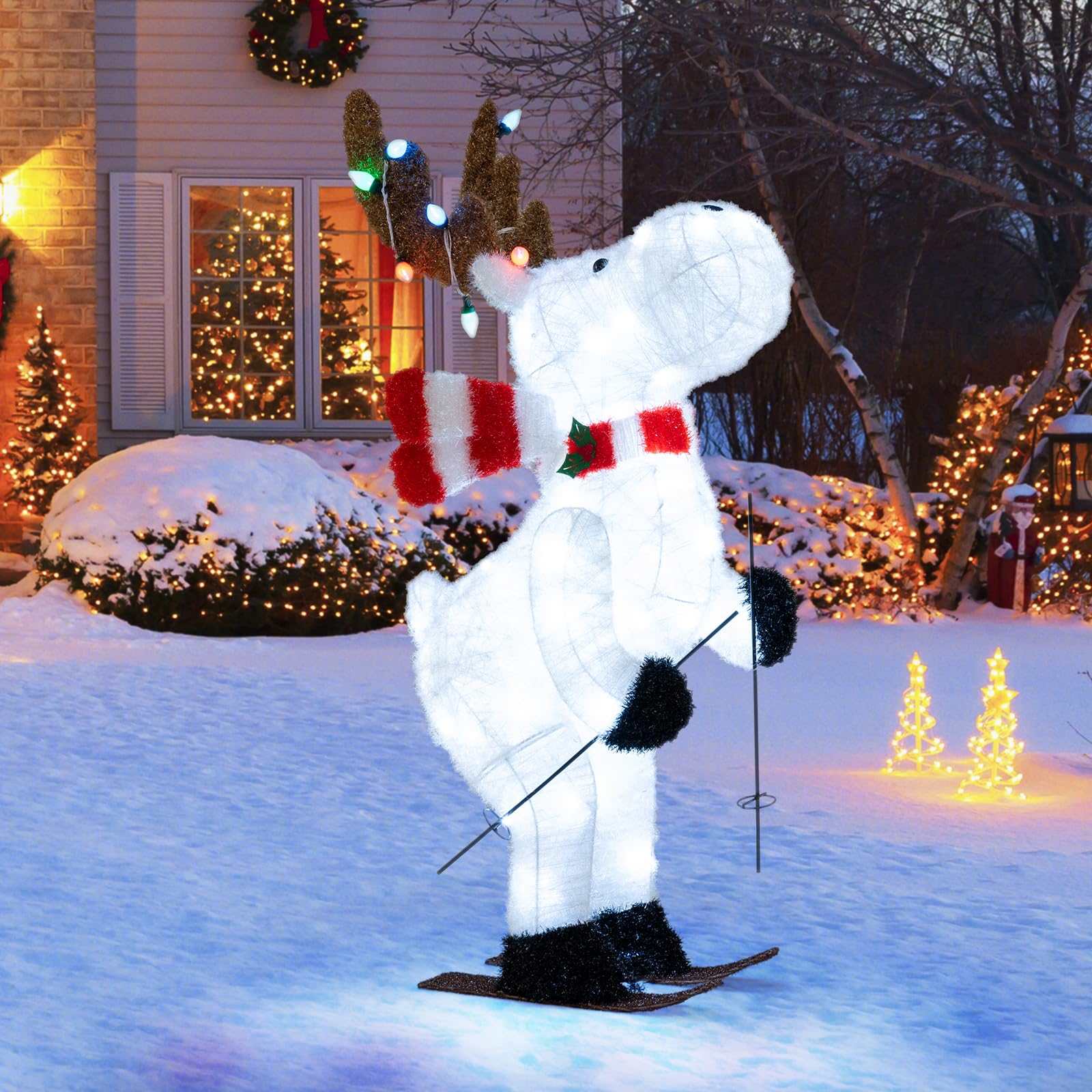 Tangkula Lighted Christmas Reindeer Decoration with LED Lights and Scarf