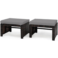 2 Pieces Patio Rattan Ottomans, All Weather Outdoor Footstool Footrest Seat