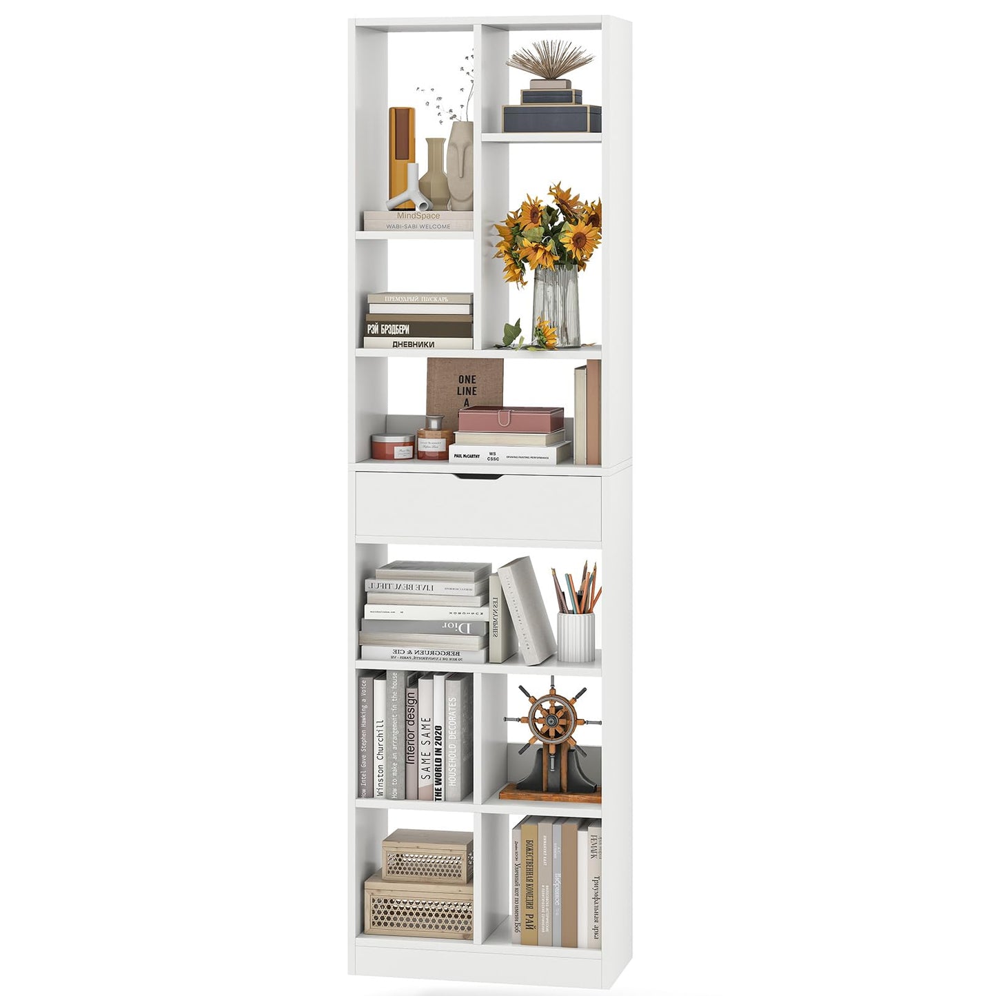 Tangkula 71” Tall Bookcase with Drawer Modern Bookshelf(1/2)