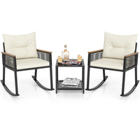 Tangkula 3 Piece Patio Rocking Bistro Set Outside Wicker Rockers