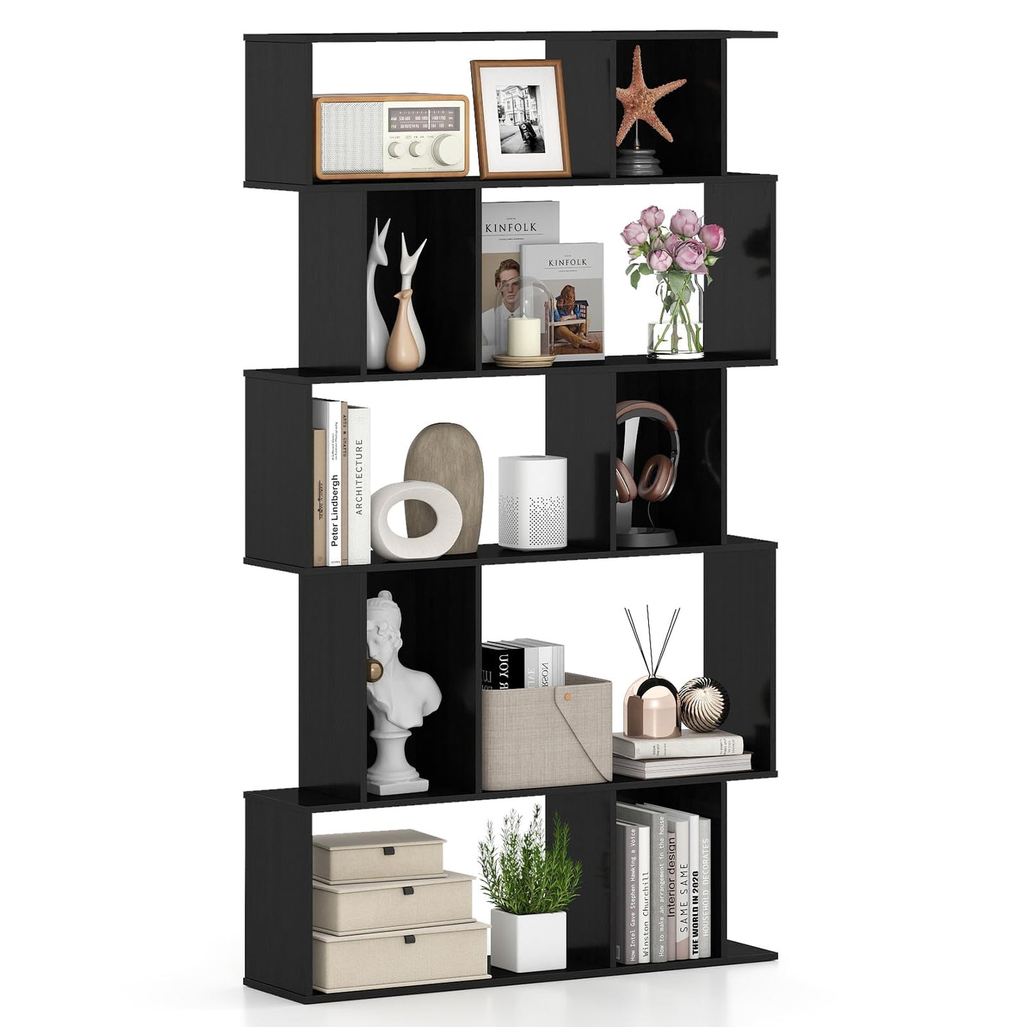 Tangkula 5-Tier Geometric Bookshelf 62”H Bookcase(1/2)