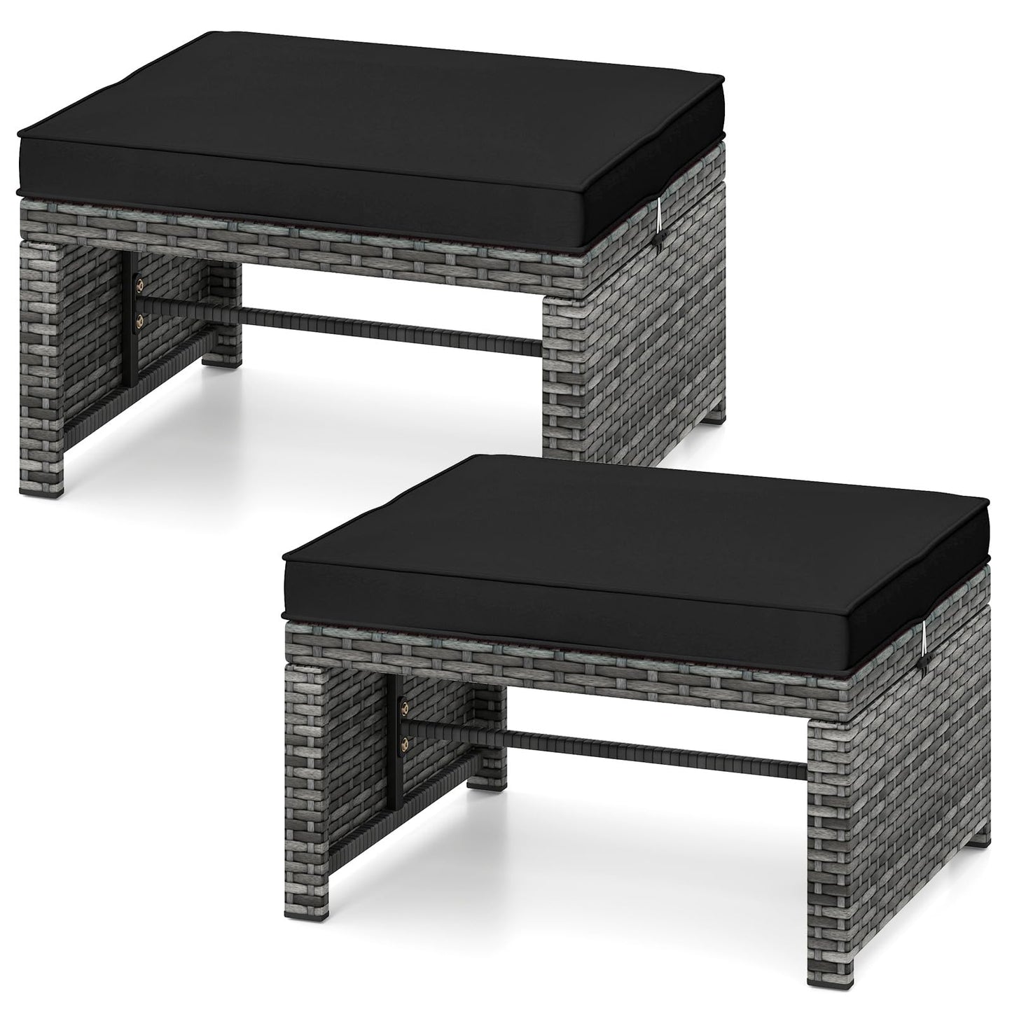 Tangkula 2 Pieces Patio PE Rattan Ottomans