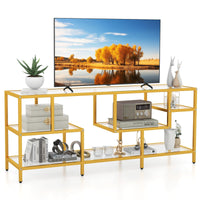 Tangkula Gold TV Stand for TVs up to 65”, 58” TV Console Table with Tempered Glass Shelves & Golden Metal Frame