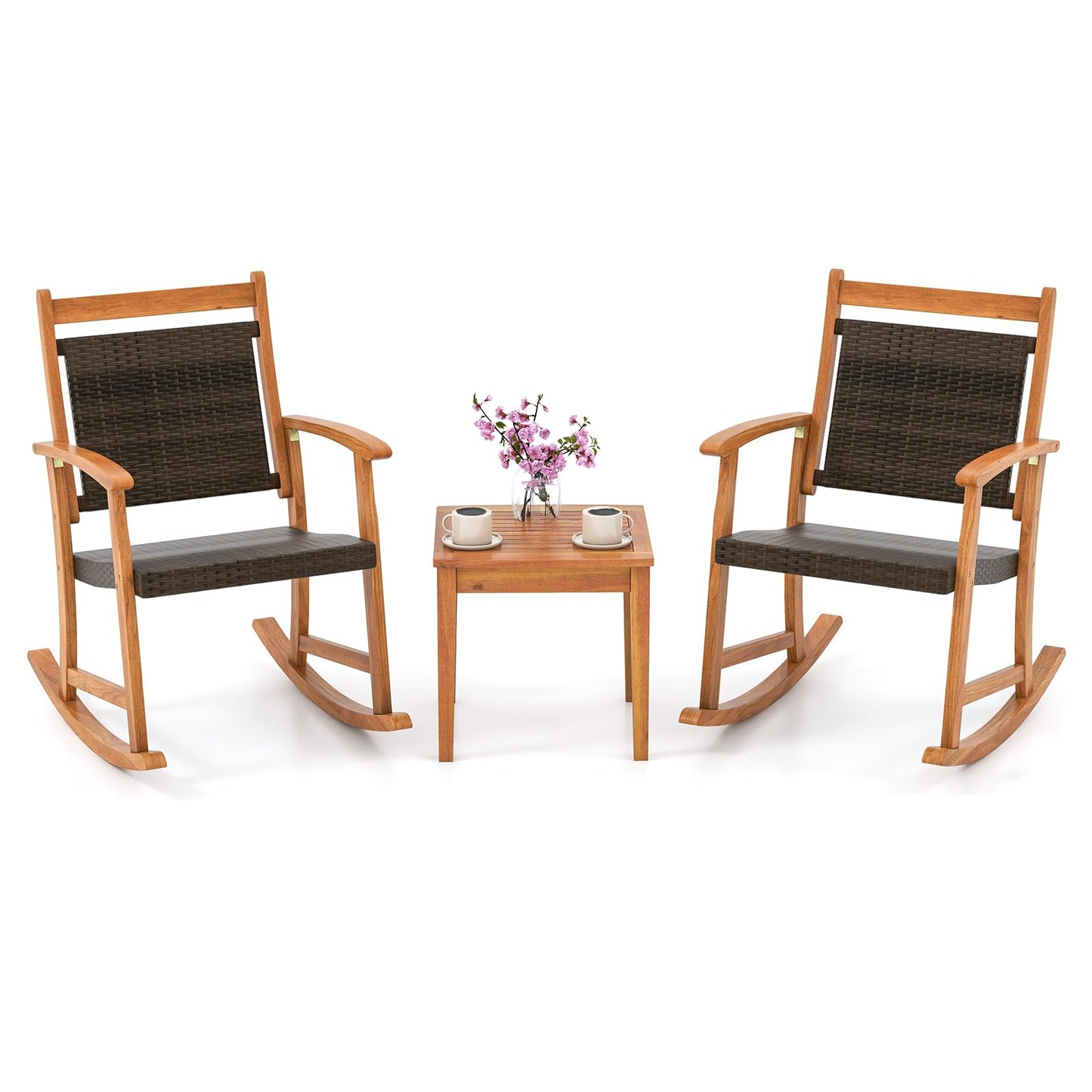 Tangkula 3 Pieces Patio Rocking Chair Set