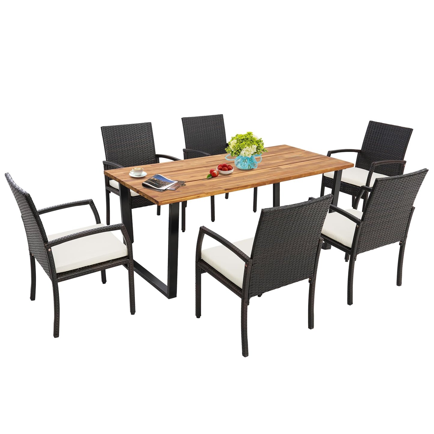 Ensemble repas de patio en rotin Tangkula, table en bois d'acacia avec trou pour parasol