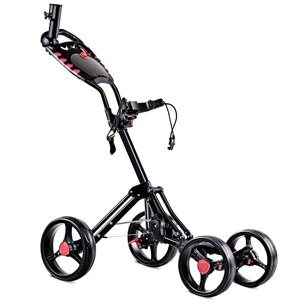 Tangkula Golf Push Pull Cart, 4 Wheels Foldable Collapsible Golf Trolley with Umbrella Holder, Foot Brake, Scorecard & Drink Holder