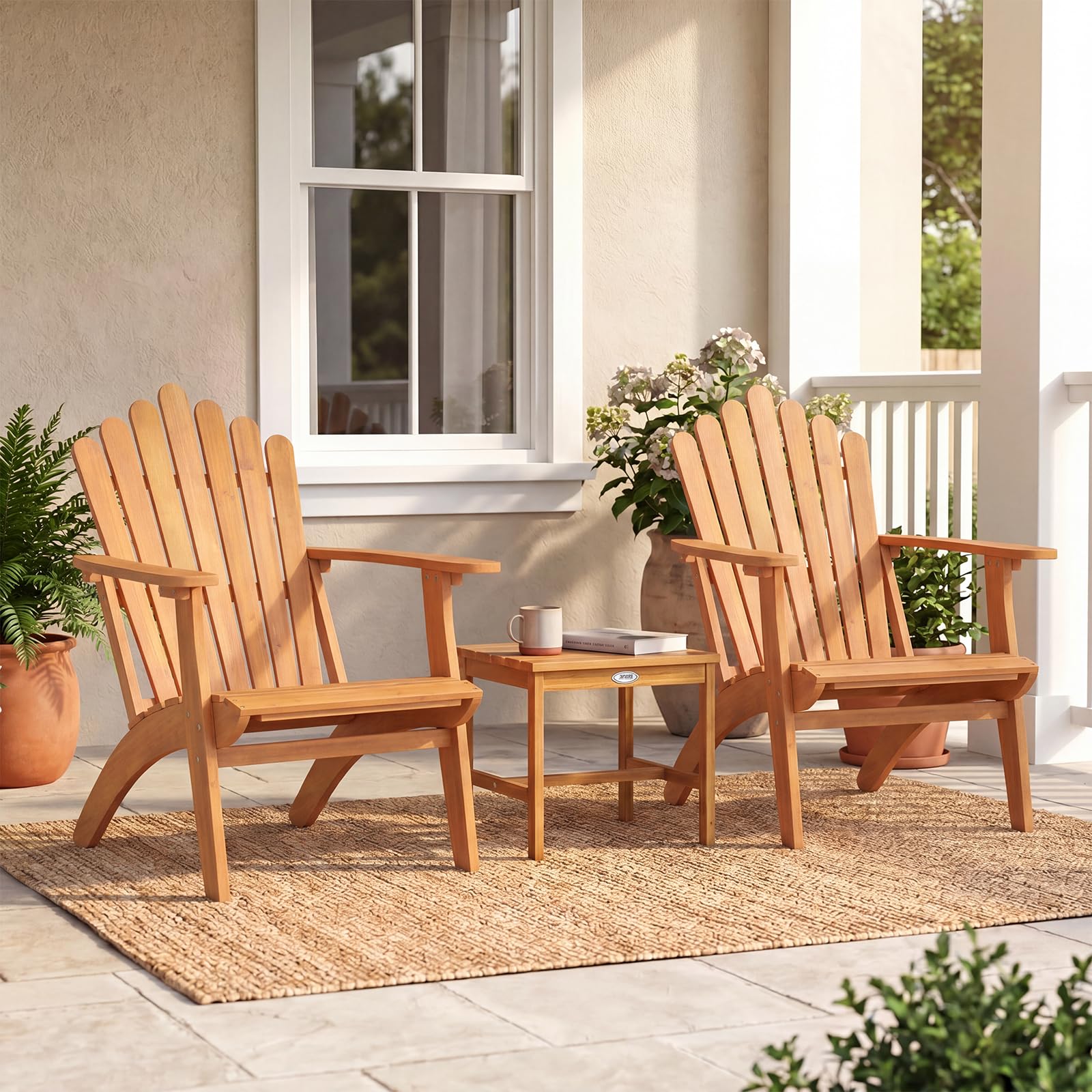 Tangkula Adirondack Chair Set of 2 with Side Table