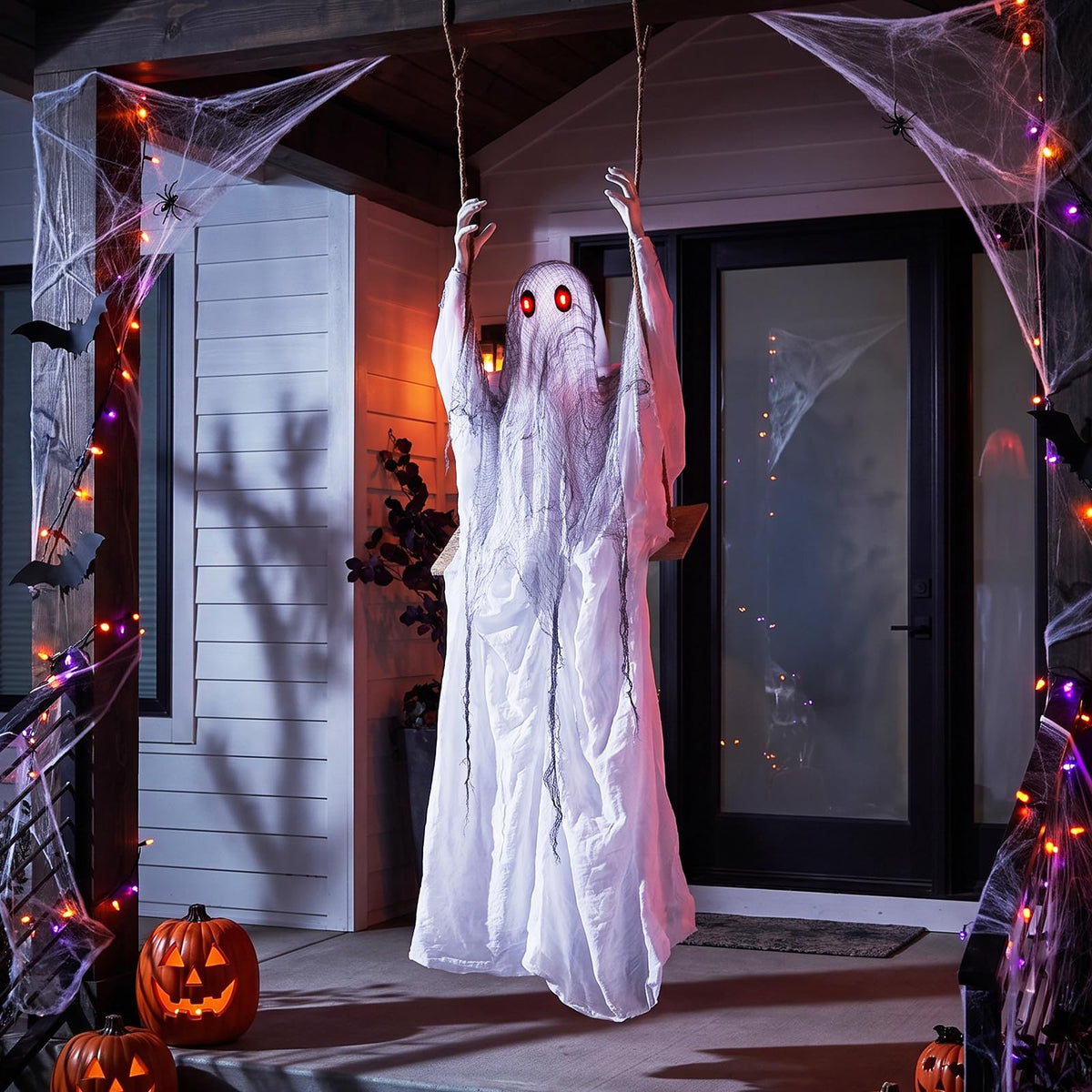 Tangkula 6.6 FT Halloween Animated Swing Ghost with Light up Eyes