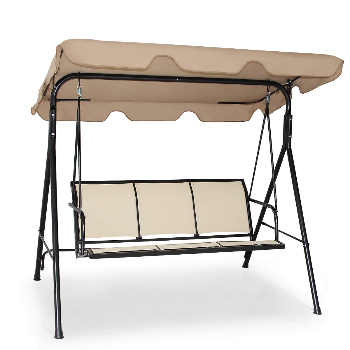 Tangkula 3 Person Patio Swing, Steel Frame with Polyester Angle Adjustable Canopy