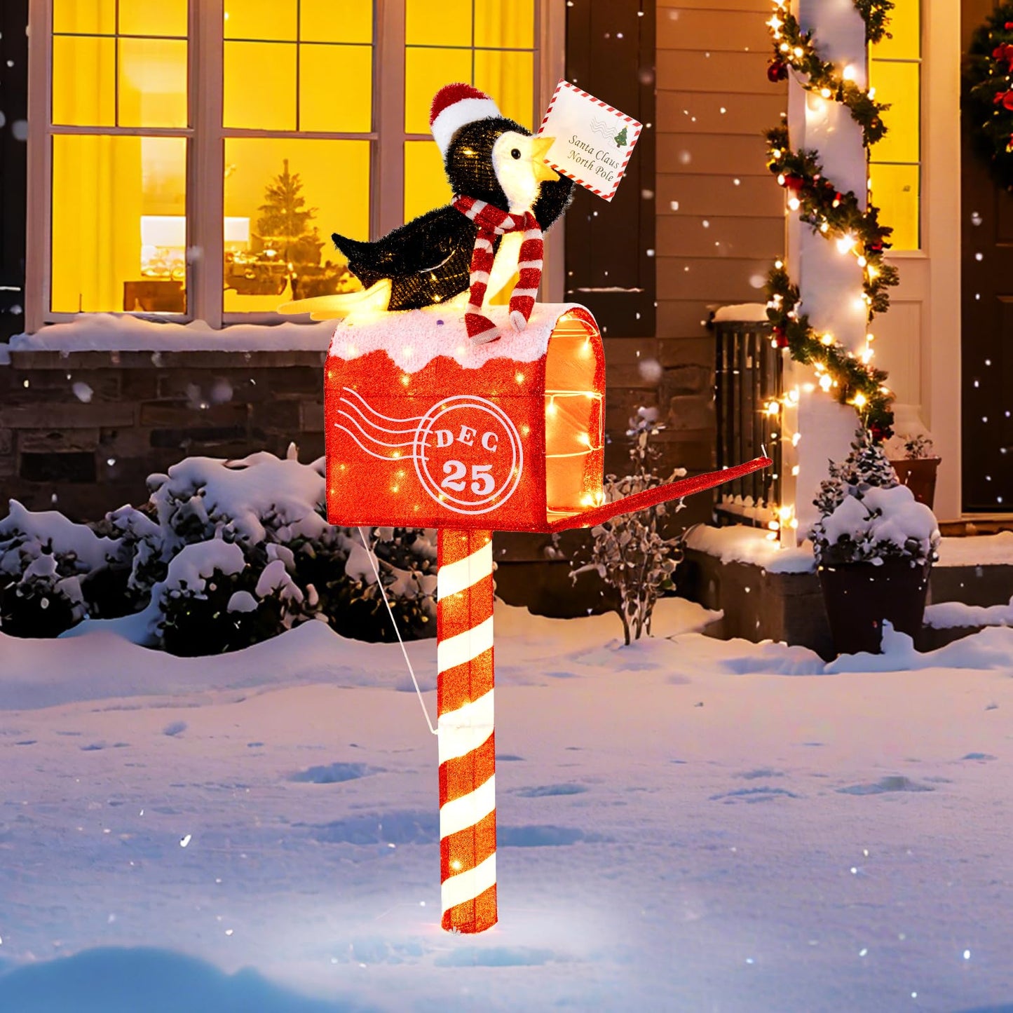 Tangkula 4,8 FT Pingouin Lumineux de Noël sur Boîte aux Lettres