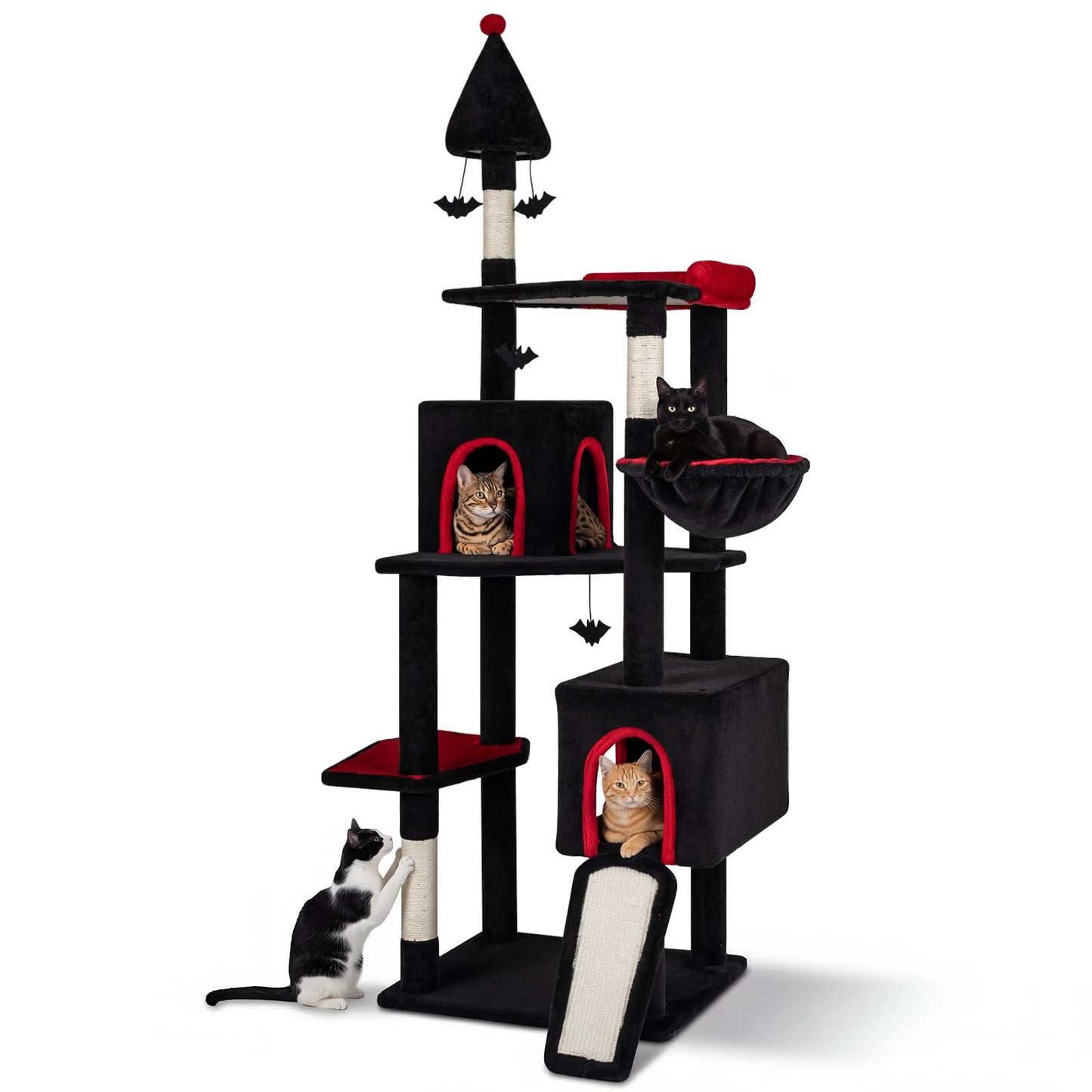 Tangkula 75" Tall Halloween Cat Tower with Sisal Scratching Posts & Ramp